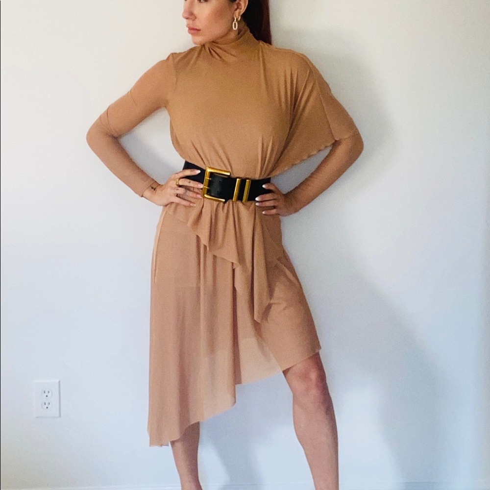 BCBG MAX AZRIA, Nude Mesh, Asymmetrical Dress